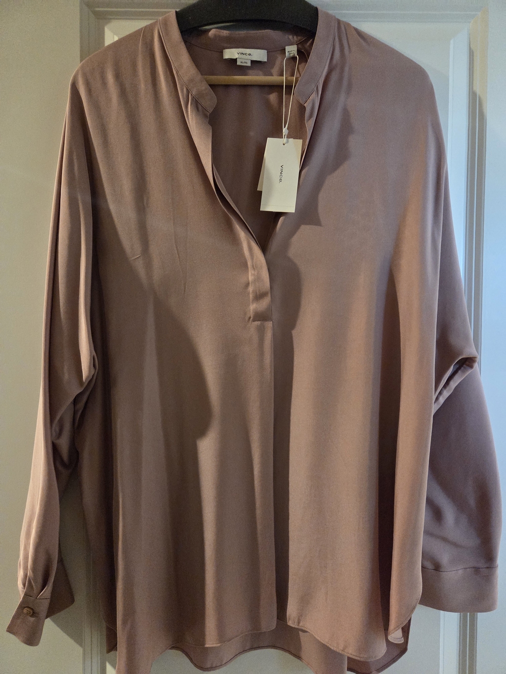 Vince Dusty Rose Long-Sleeve Split-Neck Button Down Shirt